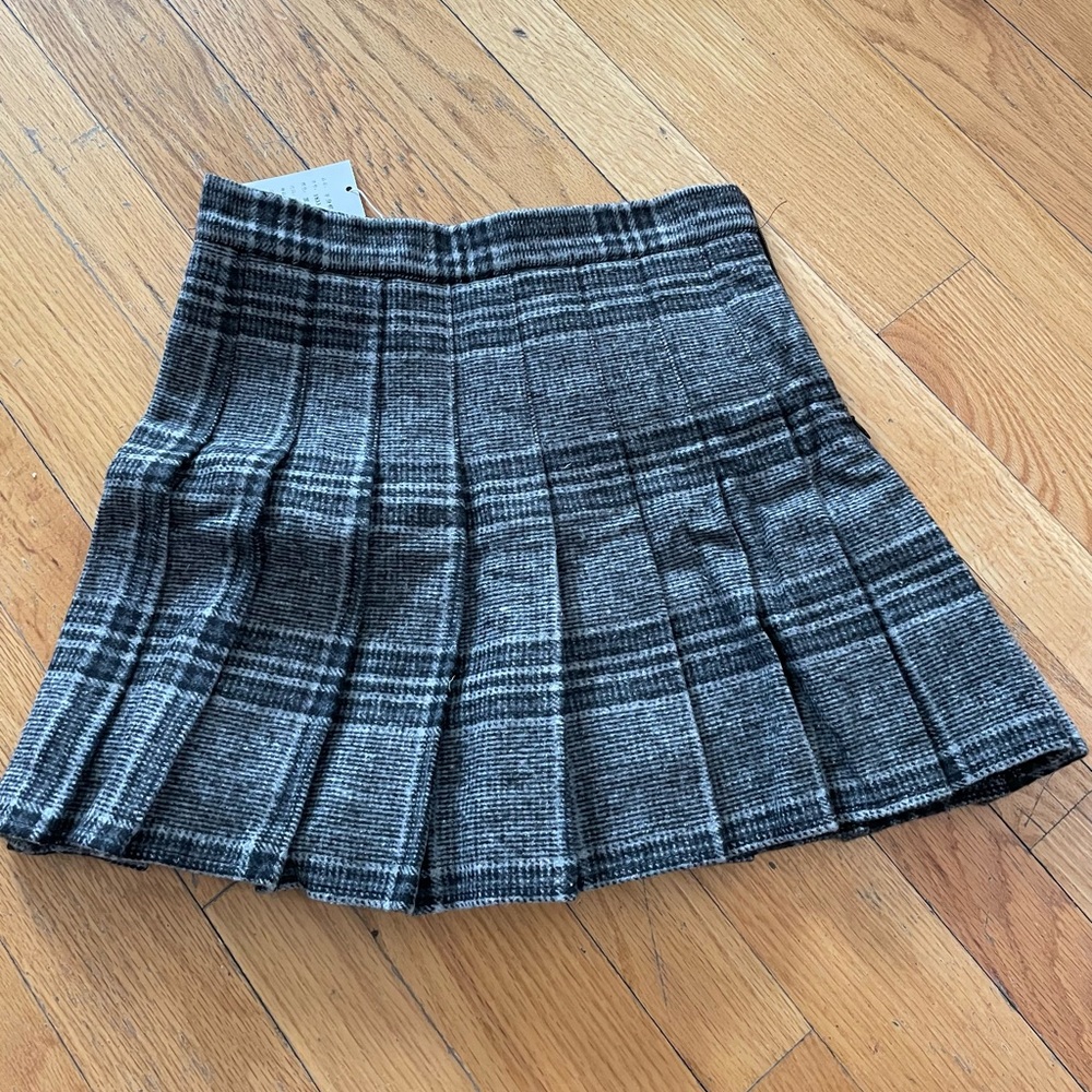 Wool pleated plaid skirt with built in safety shorts